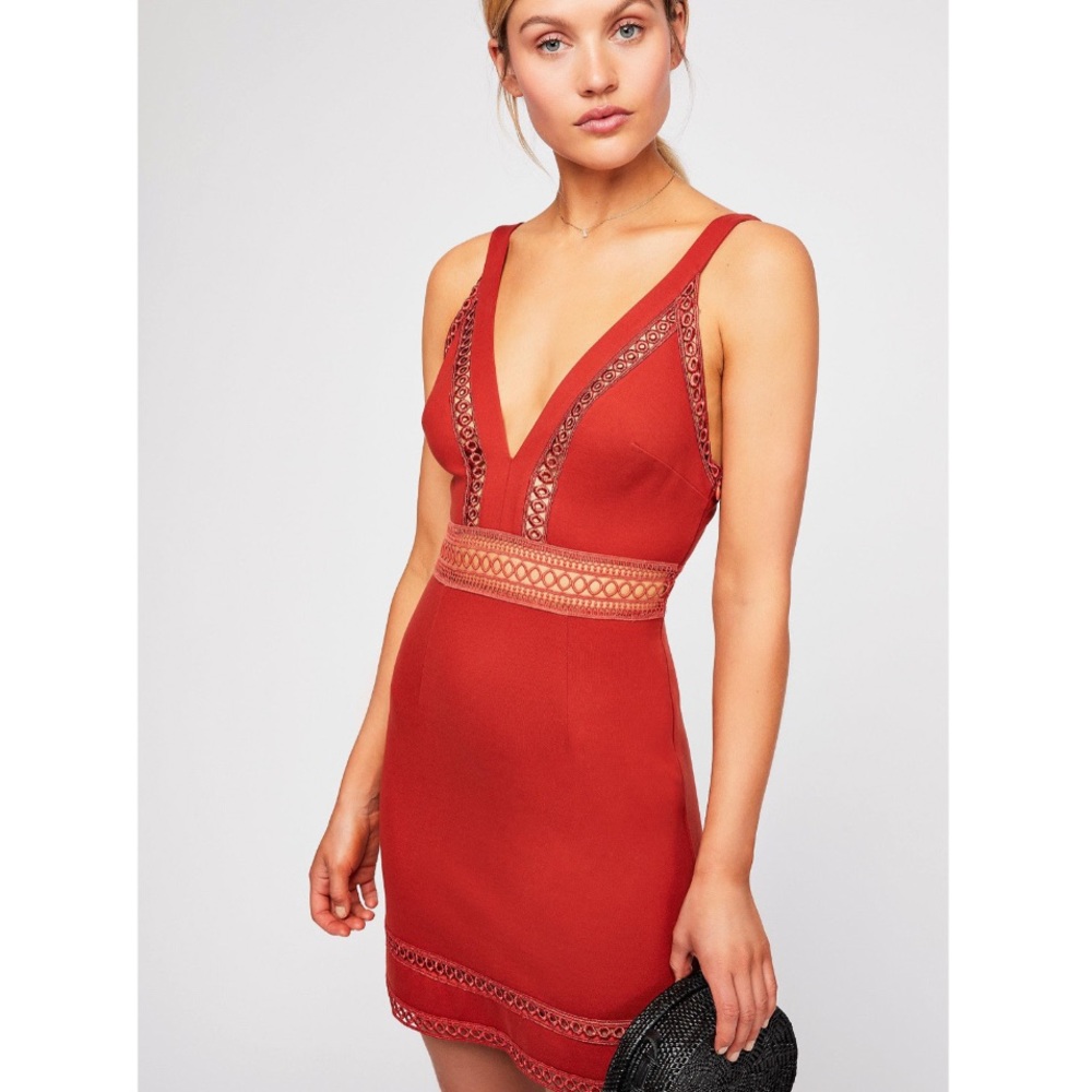 Free People Iris Crochet Trim Mini Dress